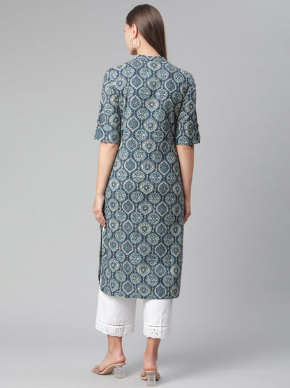 Women'S Indigo Cotton Straight Kurta | LASVINI - Redefining Indian Fashion with Elegance