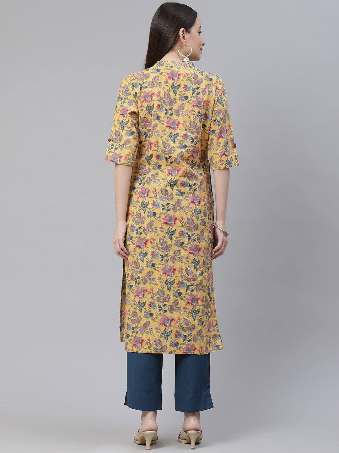 Women'S Yellow Printed Cotton Straight Kurta | LASVINI - Redefining Indian Fashion with Elegance