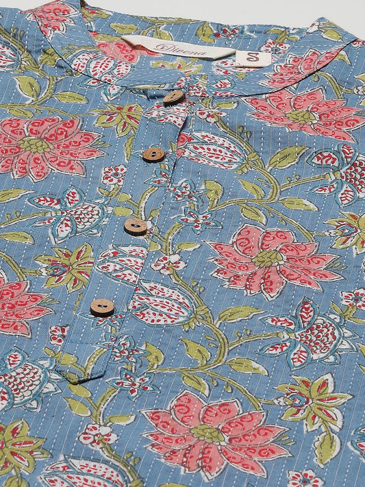 Women'S Blue Printed Cotton Straight Kurta | LASVINI - Redefining Indian Fashion with Elegance