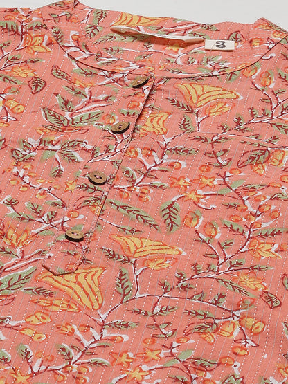 Women'S Pink Printed Cotton Straight Kurta | LASVINI - Redefining Indian Fashion with Elegance