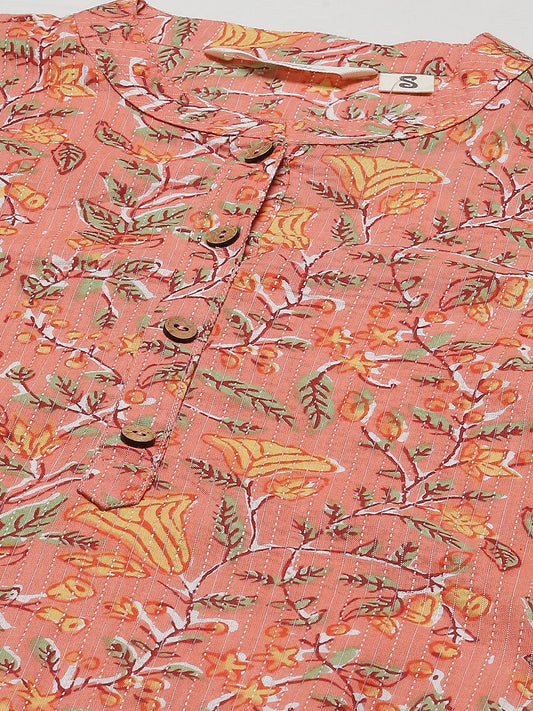 Women'S Pink Printed Cotton Straight Kurta | LASVINI - Redefining Indian Fashion with Elegance