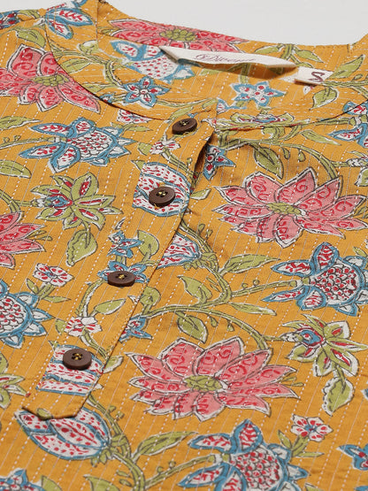Women'S Mustard Printed Cotton Straight Kurta | LASVINI - Redefining Indian Fashion with Elegance