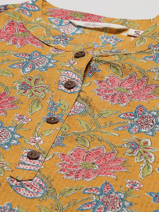 Women'S Mustard Printed Cotton Straight Kurta | LASVINI - Redefining Indian Fashion with Elegance