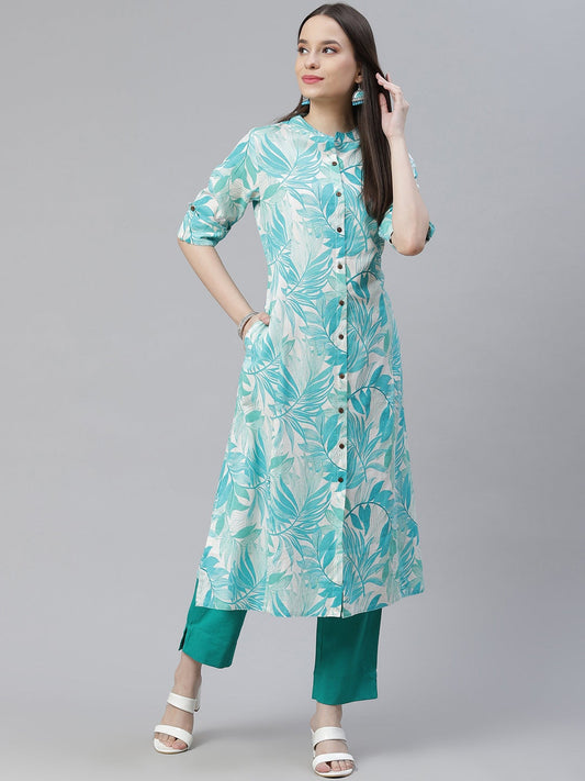 Women'S Floral Print White Cotton Flex Kurta | LASVINI - Redefining Indian Fashion with Elegance