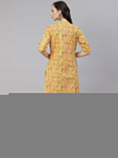 Women'S Yellow Floral Print Cotton Straight Kurta | LASVINI - Redefining Indian Fashion with Elegance