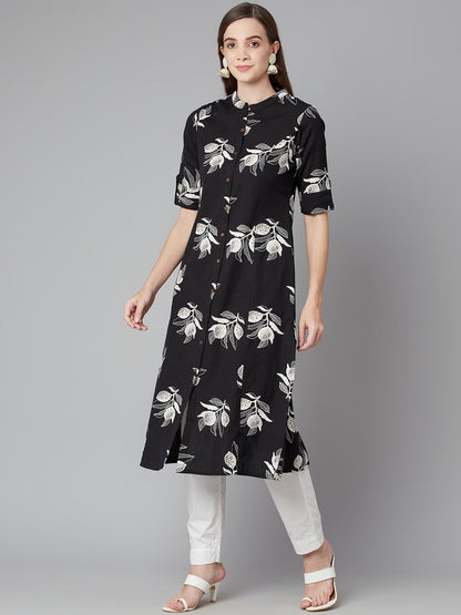 Women'S Black Cotton Flex A-Line Kurta | LASVINI - Redefining Indian Fashion with Elegance