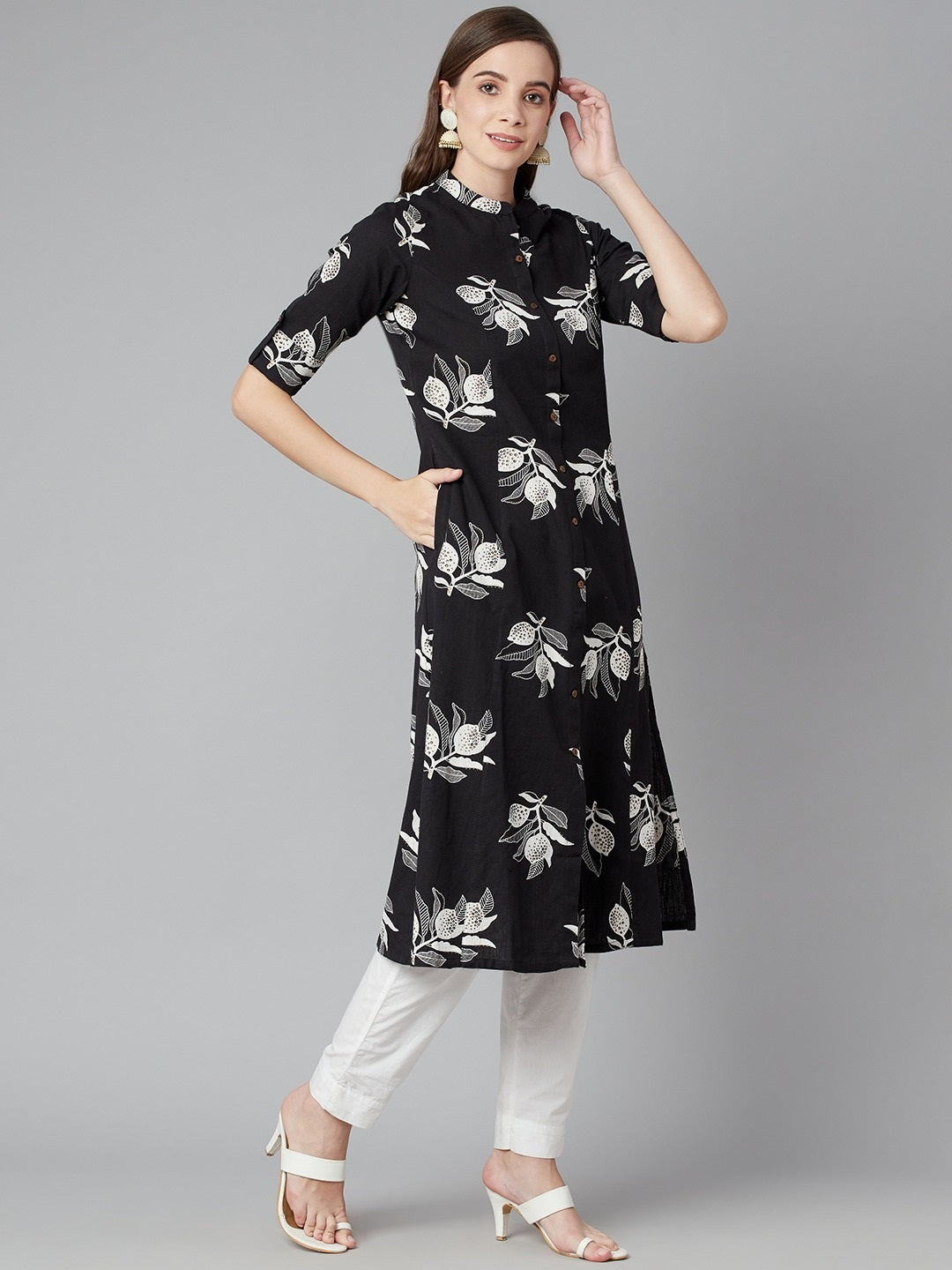 Women'S Black Cotton Flex A-Line Kurta | LASVINI - Redefining Indian Fashion with Elegance