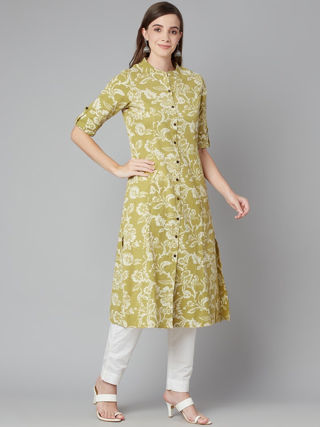 Women'S Pastel Green Cotton Flex A-Line Kurta | LASVINI - Redefining Indian Fashion with Elegance