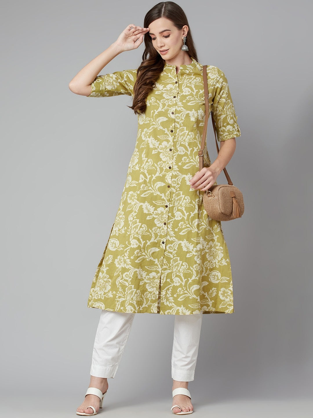 Women'S Pastel Green Cotton Flex A-Line Kurta | LASVINI - Redefining Indian Fashion with Elegance