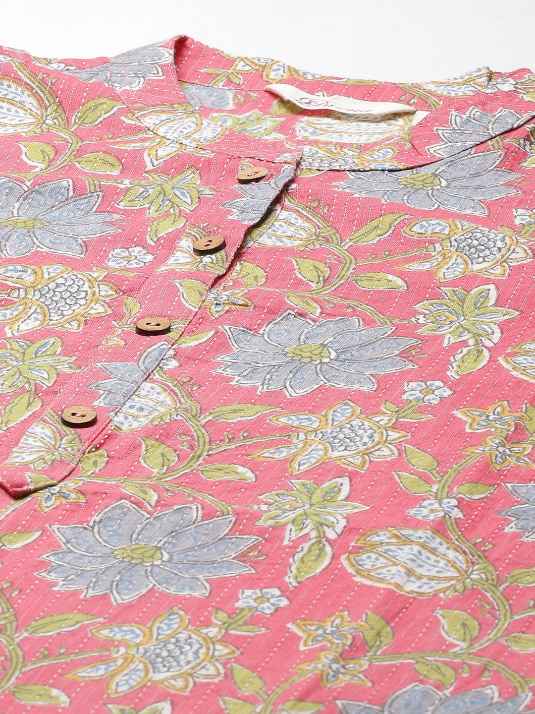 Women'S Pink Floral Print Cotton Straight Kurta | LASVINI - Redefining Indian Fashion with Elegance