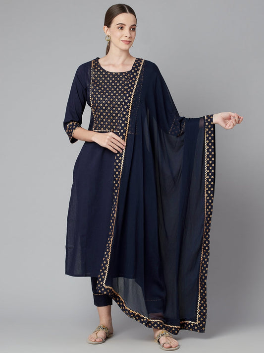 Women'S Blue Solid Straight Rayon Kurta Pant Set With Dupatta | LASVINI - Redefining Indian Fashion with Elegance