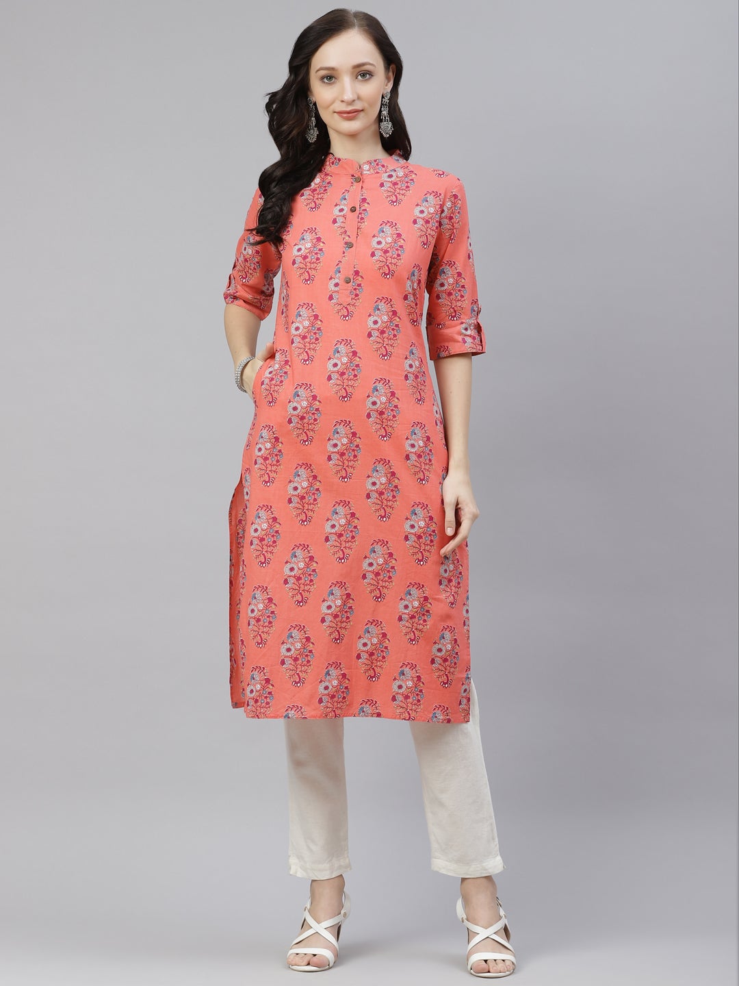 Women'S Pink Floral Rayon Straight Kurta | LASVINI - Redefining Indian Fashion with Elegance