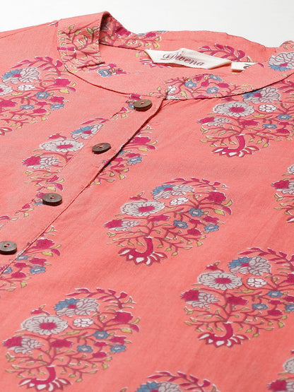Women'S Pink Floral Rayon Straight Kurta | LASVINI - Redefining Indian Fashion with Elegance