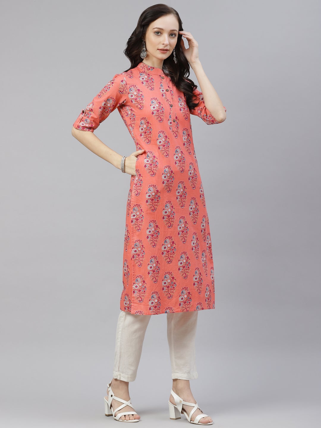 Women'S Pink Floral Rayon Straight Kurta | LASVINI - Redefining Indian Fashion with Elegance