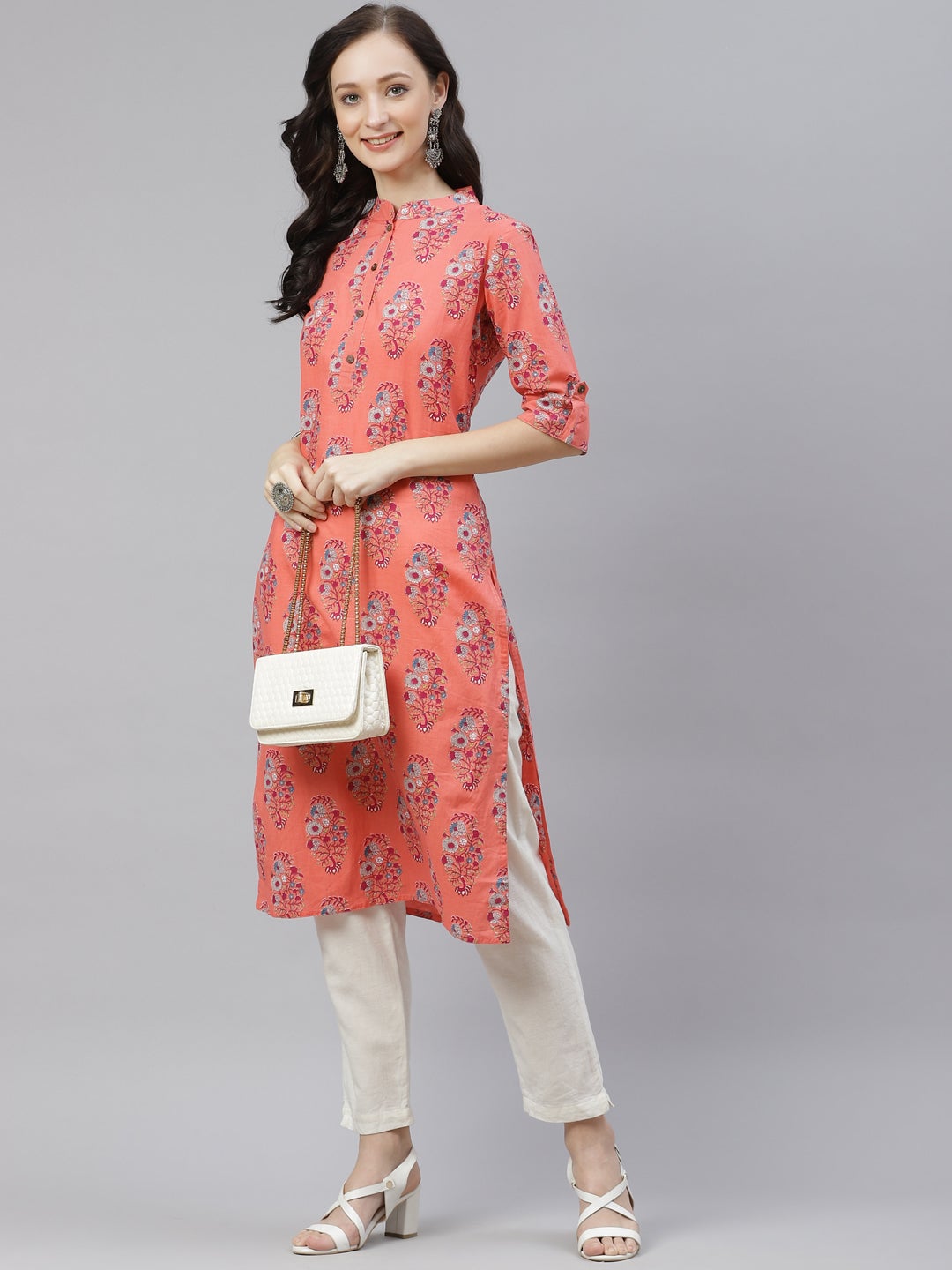 Women'S Pink Floral Rayon Straight Kurta | LASVINI - Redefining Indian Fashion with Elegance