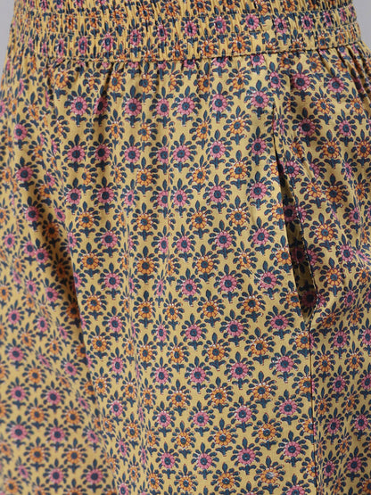Women'S Yellow Floral Anarkali Pant Set With Dupatta | LASVINI - Redefining Indian Fashion with Elegance