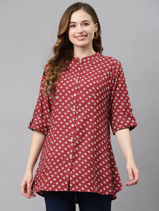 Women'S Maroon Bandhani Print Top | LASVINI - Redefining Indian Fashion with Elegance