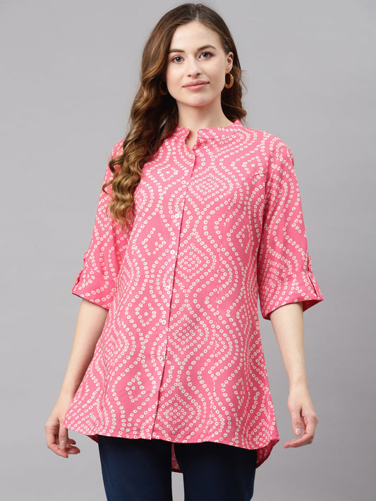 Women'S Pink Bandhani Print Rayon Top | LASVINI - Redefining Indian Fashion with Elegance