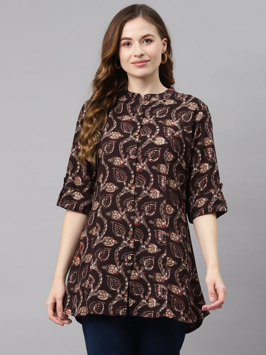 Women'S Brown Floral Rayon Top | LASVINI - Redefining Indian Fashion with Elegance