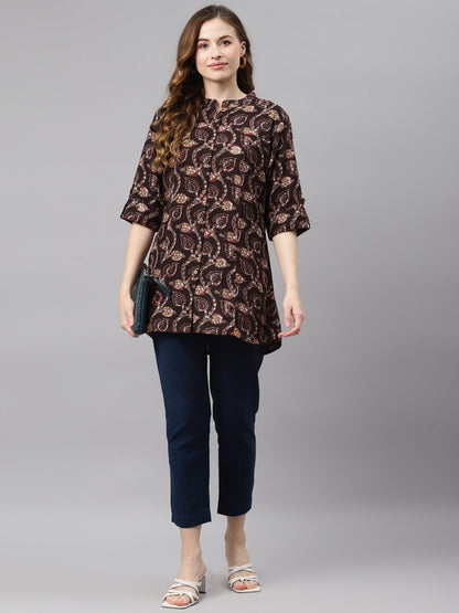 Women'S Brown Floral Rayon Top | LASVINI - Redefining Indian Fashion with Elegance