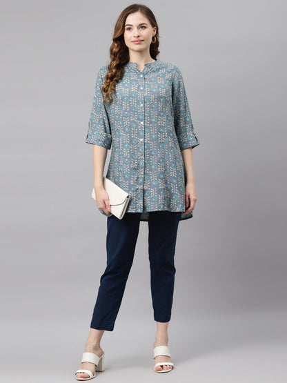 Women'S Green Floral Rayon Top | LASVINI - Redefining Indian Fashion with Elegance