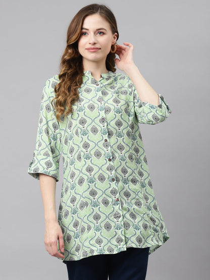 Women'S Light Green Floral Rayon Top | LASVINI - Redefining Indian Fashion with Elegance