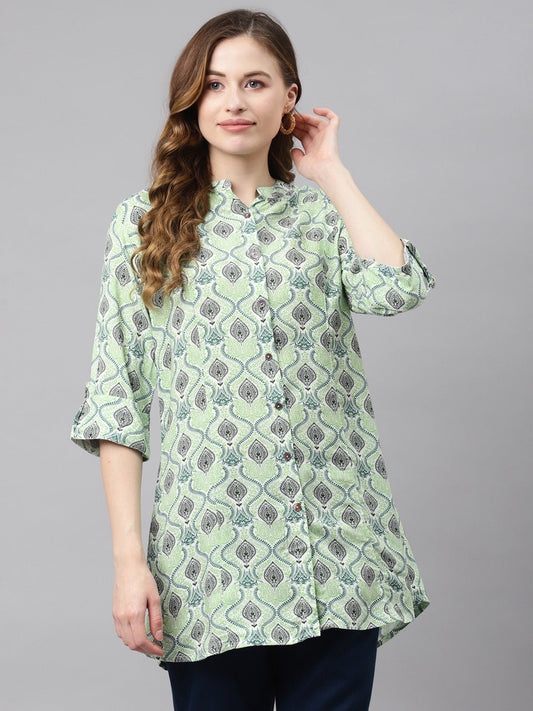 Women'S Light Green Floral Rayon Top | LASVINI - Redefining Indian Fashion with Elegance