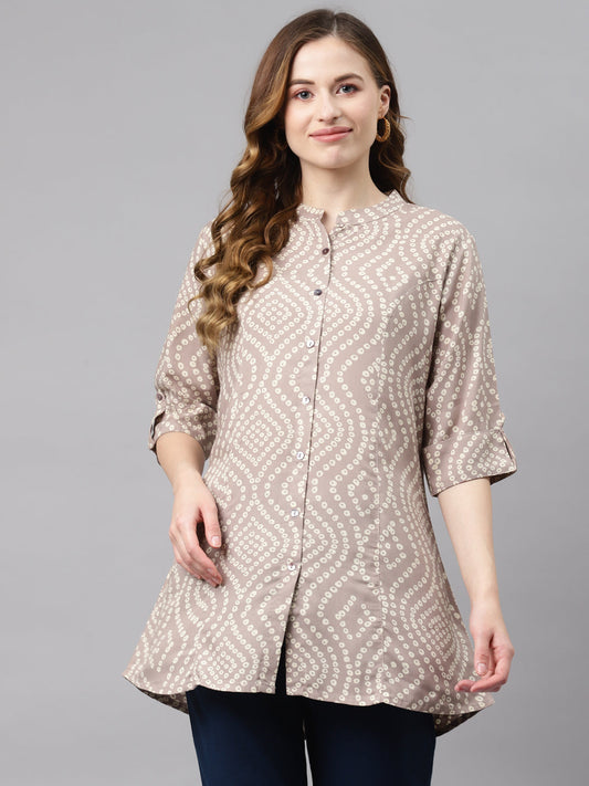 Women'S Grey Bandhani Print Rayon Top | LASVINI - Redefining Indian Fashion with Elegance