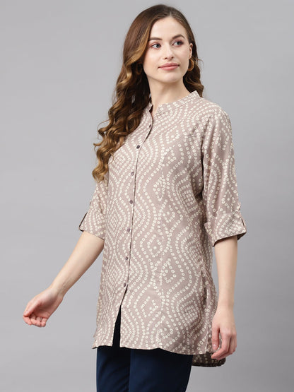 Women'S Grey Bandhani Print Rayon Top | LASVINI - Redefining Indian Fashion with Elegance