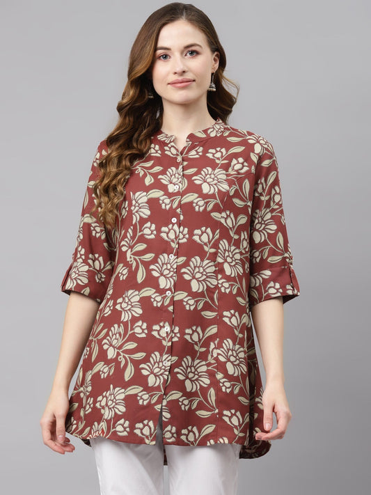 Women'S Maroon Floral Rayon Top | LASVINI - Redefining Indian Fashion with Elegance