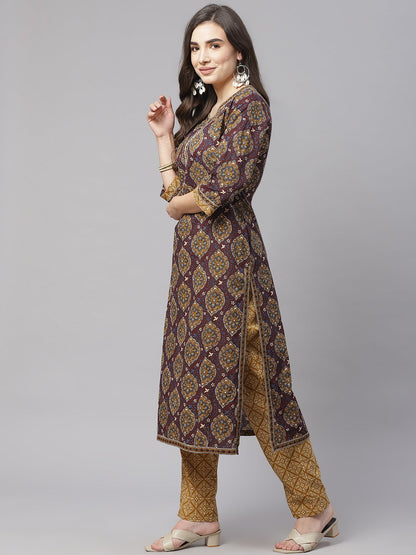 Women'S Brown Cotton Straight Kurta Pant Set With Dupatta | LASVINI - Redefining Indian Fashion with Elegance