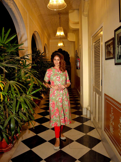 Mint Green Cotton Flex Kurta | LASVINI - Redefining Indian Fashion with Elegance