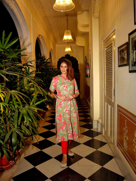 Mint Green Cotton Flex Kurta | LASVINI - Redefining Indian Fashion with Elegance
