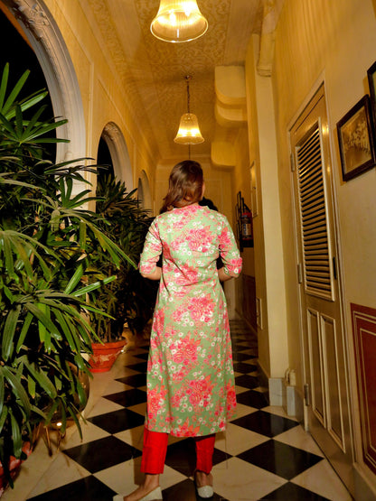 Mint Green Cotton Flex Kurta | LASVINI - Redefining Indian Fashion with Elegance