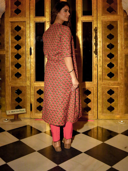 Maroon Cotton Flex A-Line Kurta | LASVINI - Redefining Indian Fashion with Elegance