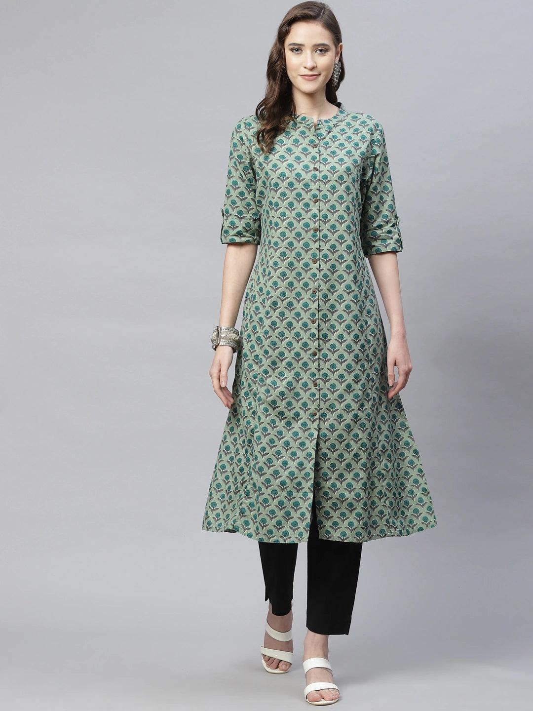 Green Cotton Flex Kurta | LASVINI - Redefining Indian Fashion with Elegance