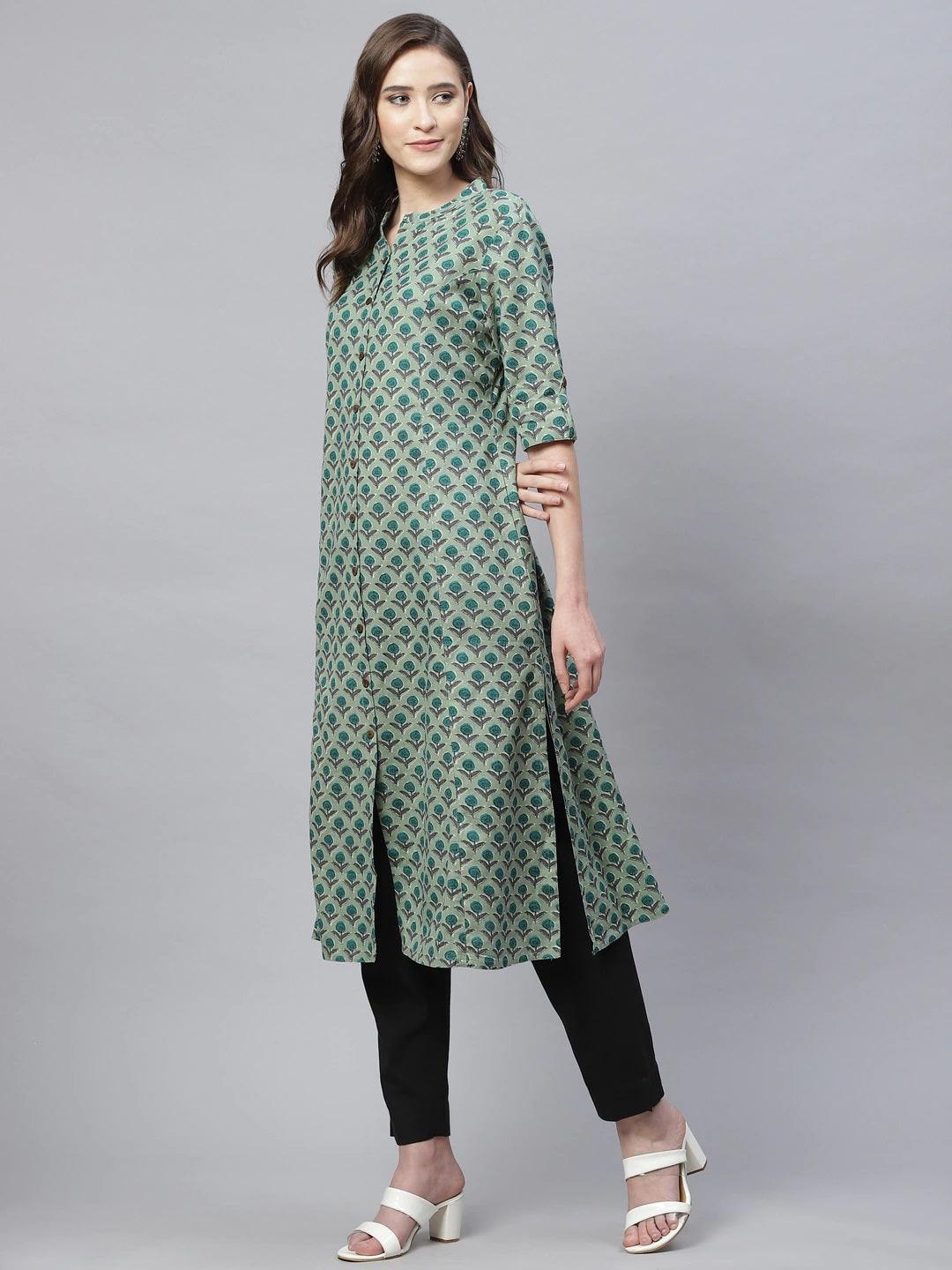 Green Cotton Flex Kurta | LASVINI - Redefining Indian Fashion with Elegance
