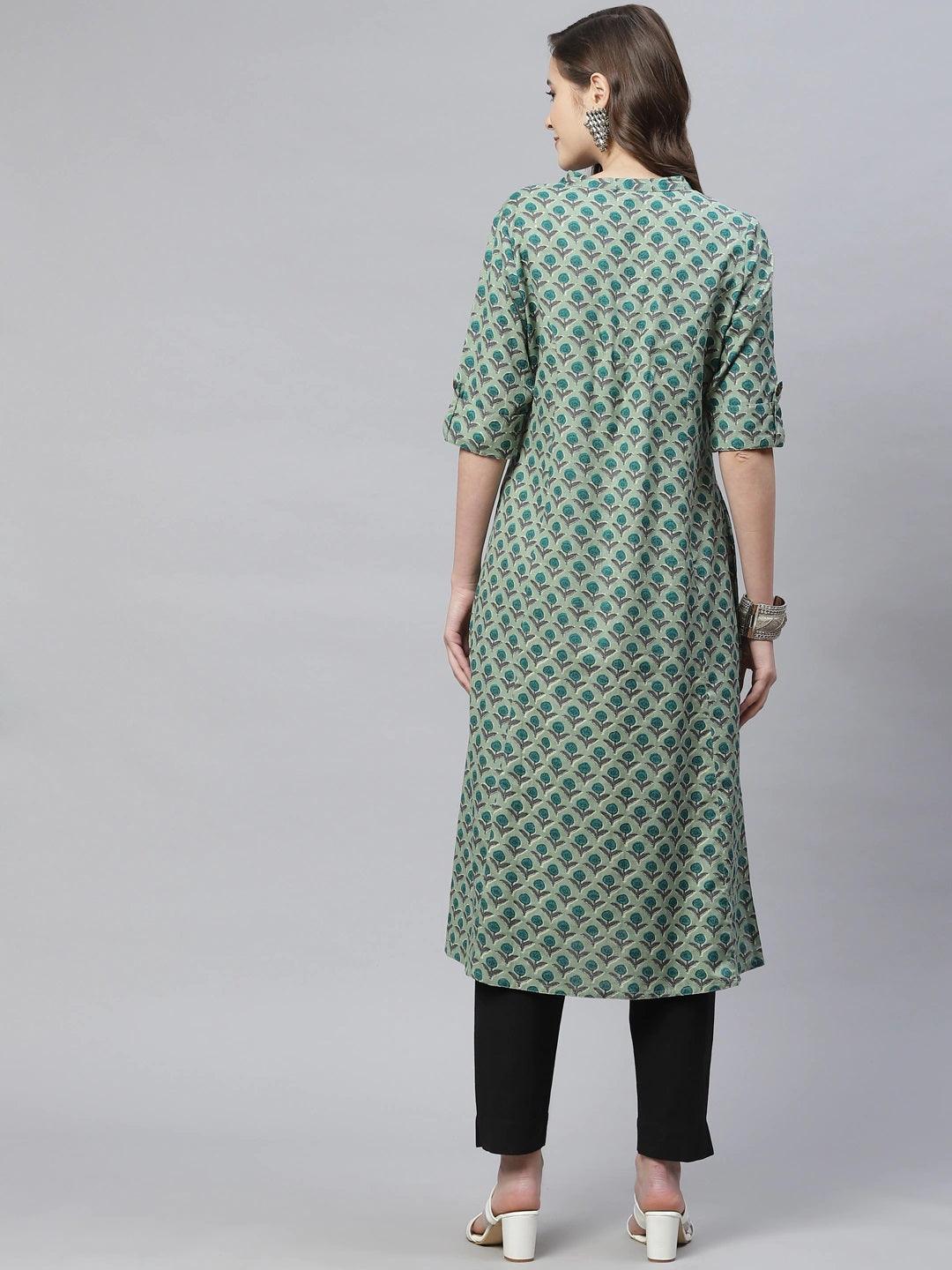 Green Cotton Flex Kurta | LASVINI - Redefining Indian Fashion with Elegance
