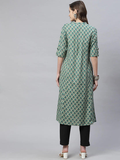 Green Cotton Flex Kurta | LASVINI - Redefining Indian Fashion with Elegance