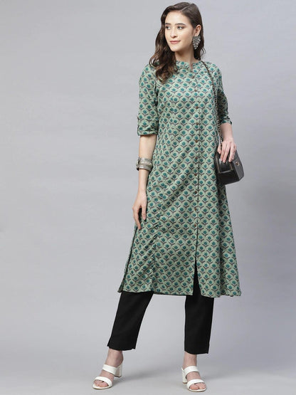 Green Cotton Flex Kurta | LASVINI - Redefining Indian Fashion with Elegance