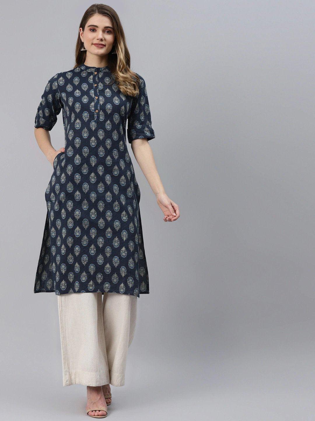 Indigo Blue Cotton Straight Kurta | LASVINI - Redefining Indian Fashion with Elegance