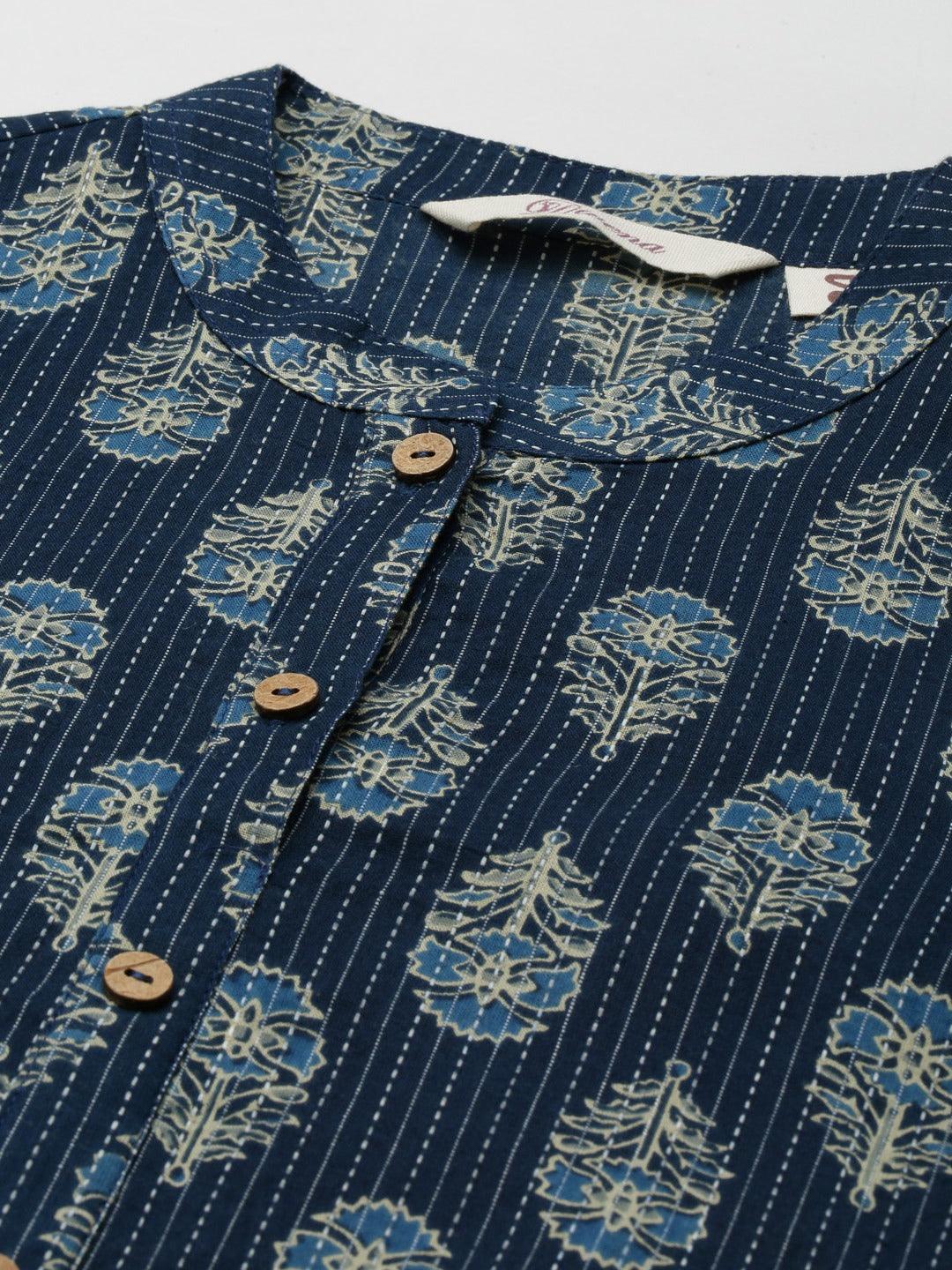 Indigo Blue Cotton Straight Kurta | LASVINI - Redefining Indian Fashion with Elegance