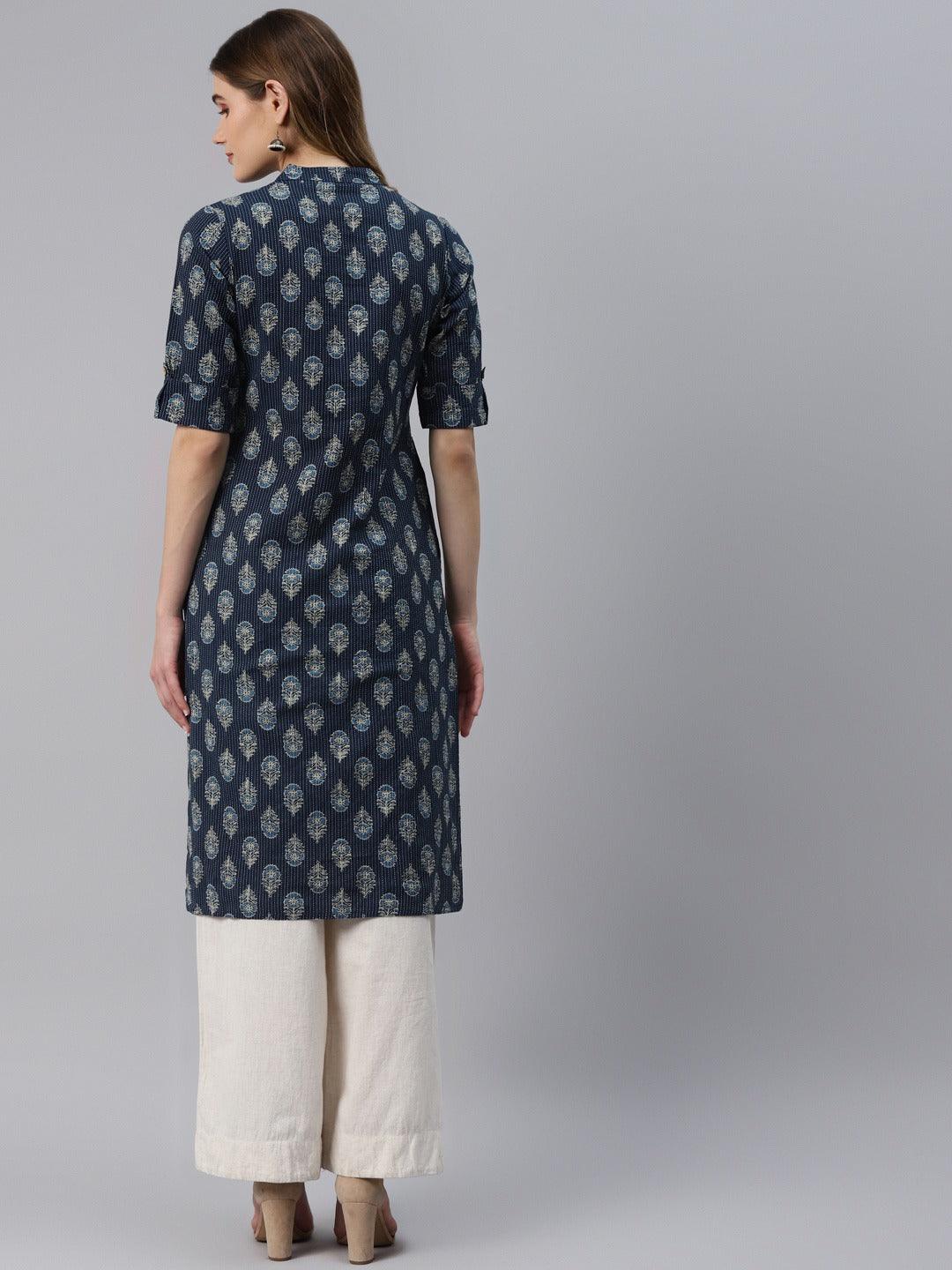 Indigo Blue Cotton Straight Kurta | LASVINI - Redefining Indian Fashion with Elegance
