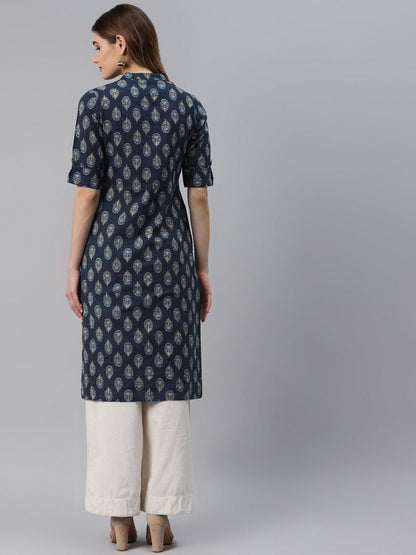 Indigo Blue Cotton Straight Kurta | LASVINI - Redefining Indian Fashion with Elegance