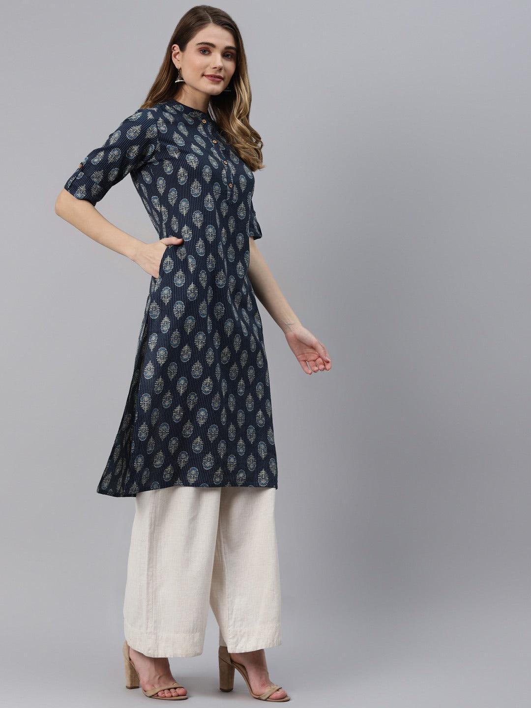 Indigo Blue Cotton Straight Kurta | LASVINI - Redefining Indian Fashion with Elegance