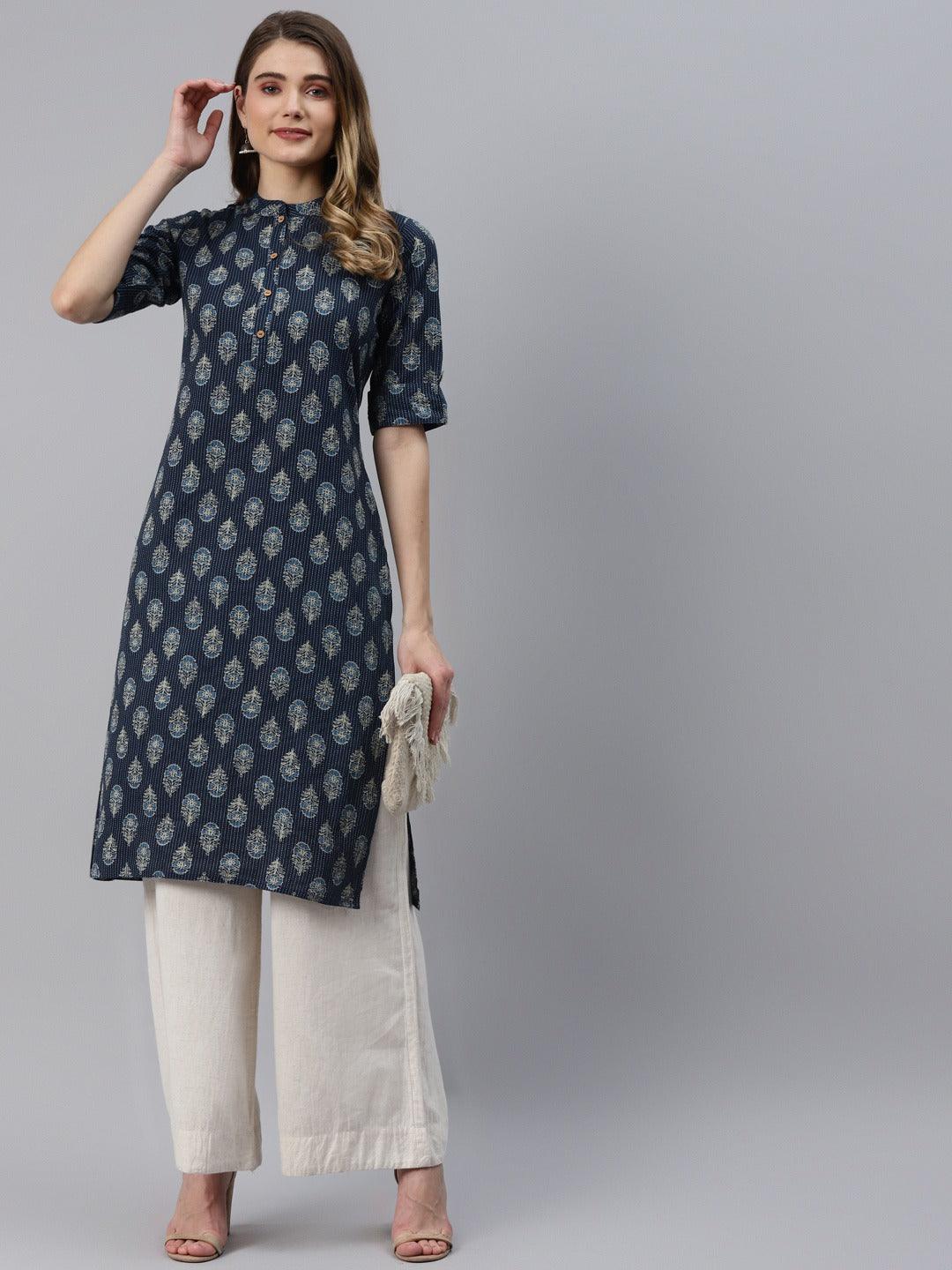 Indigo Blue Cotton Straight Kurta | LASVINI - Redefining Indian Fashion with Elegance