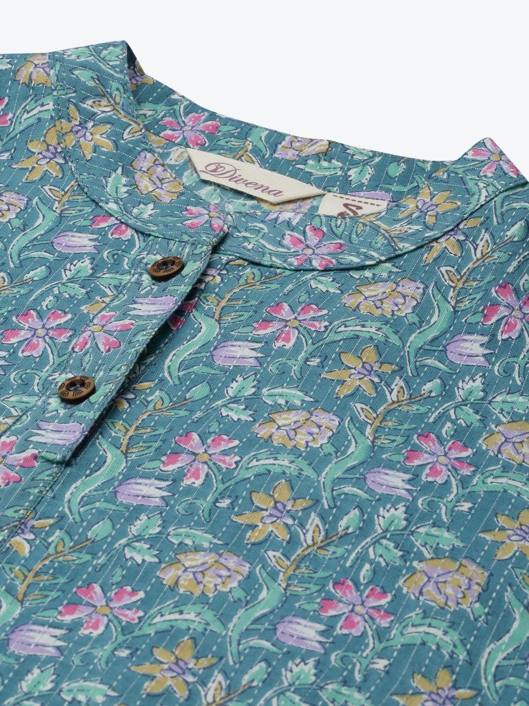 Sea Green Cotton Straight Kurta | LASVINI - Redefining Indian Fashion with Elegance