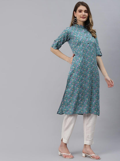 Sea Green Cotton Straight Kurta | LASVINI - Redefining Indian Fashion with Elegance