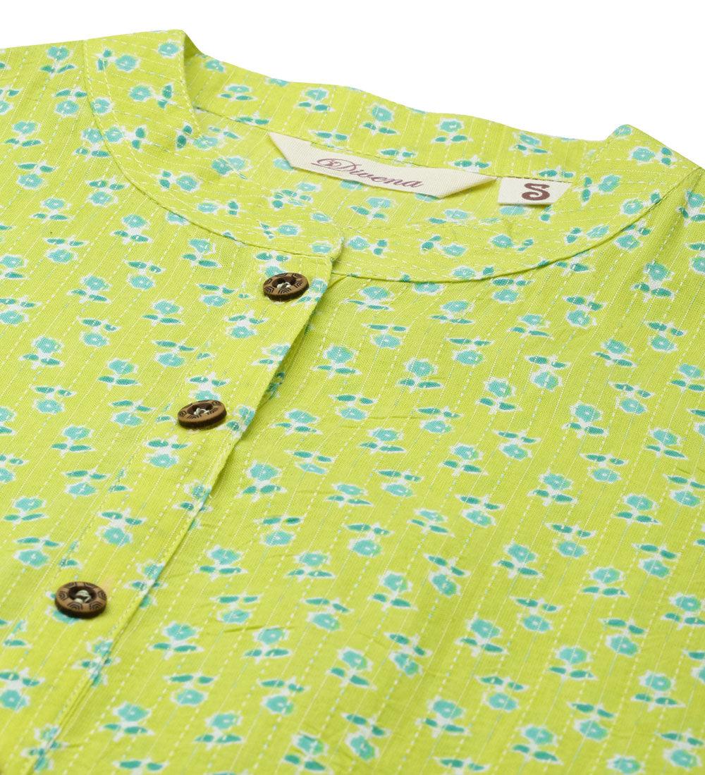 Yellow And Green Cotton Straight Kurta | LASVINI - Redefining Indian Fashion with Elegance