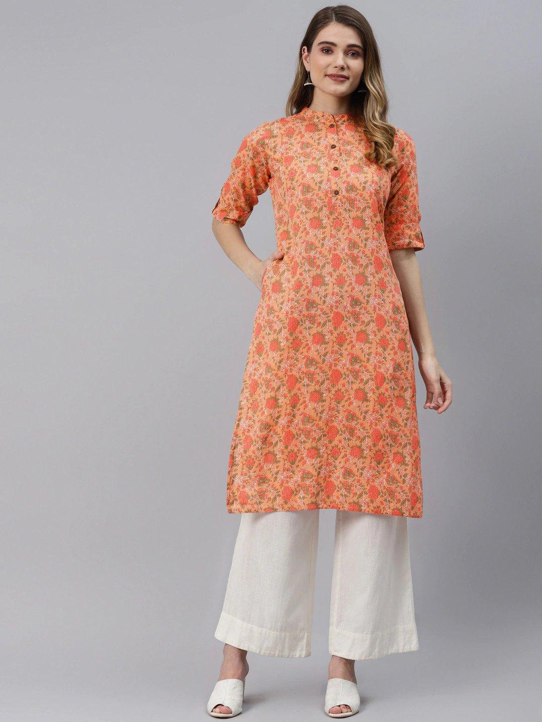 Peach Cotton Straight Kurta | LASVINI - Redefining Indian Fashion with Elegance